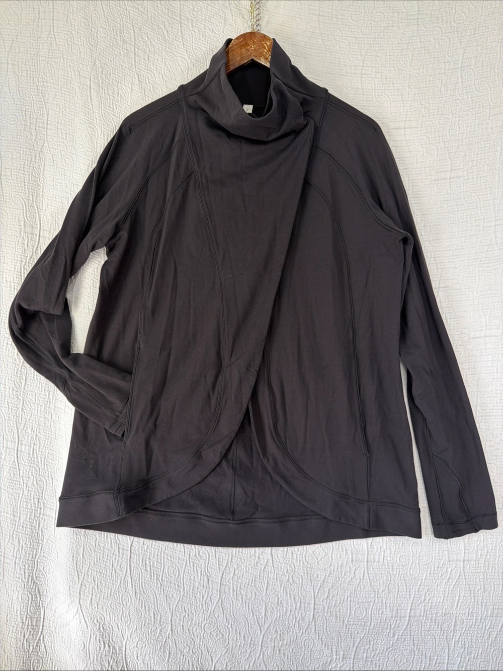 Lululemon Wrap Neck Crossover Jacket Womens 12 Black Casual Sporty Stretch Top